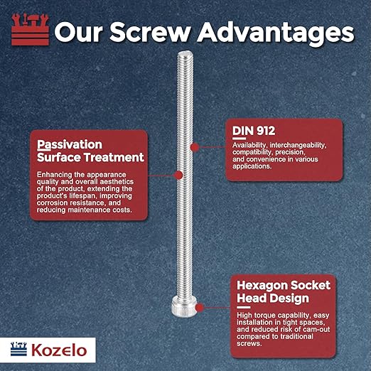 Kozelo 10pcs Socket Head Cap Screws - [M5-0.8 x 80mm] 304 Stainless Steel Allen Socket Drive for Electrical Motor 3D Printing Fan Engine Replacement Use, Silver