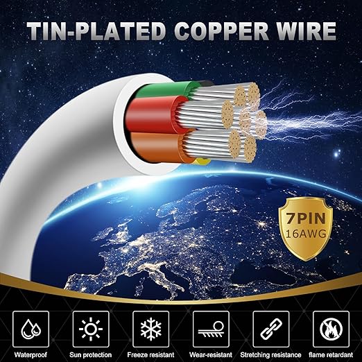 16 Gauge 7 Conductor Electrical Wire, 16.4FT White Stranded Low Voltage 16/7 PVC Case, 16 AWG Tinned Copper 7 Wire Extension Power for Strips LED Lamp Lighting