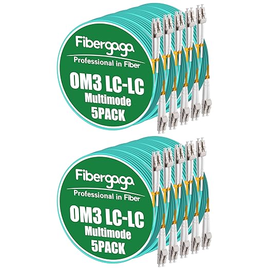 Fibergaga 10Pack-1M(3ft) OM3 LC to LC Fiber Patch Cable, Multimode Fiber Cable 50/125µm 10G/40G, OD-2.0mm Fiber Optic Cable Duplex LC to LC