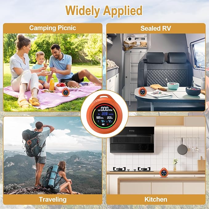 Portable Carbon Monoxide Detectors, 6-in-1 CO Detector, CO/O2/Temperature/Humidity/Altitude/Atmospheric Pressure, Portable Oxygen Detector with Alarm & Color Backlight, for Indoor, Camping, RV,Travel