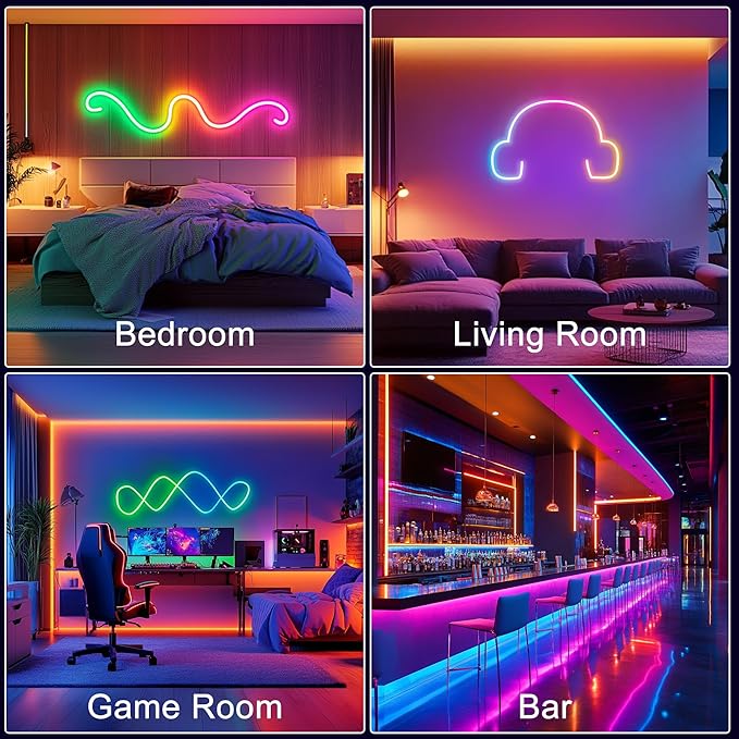 maylit 360 Degree Luminous Reticulate Weave Rope Lights, 25ft Addressable ICRGB LED Strip Lights, Music Sync, DIY Design, USB Powered Flexible LED Lights for Gaming Room Living Bedroom Wall Decor