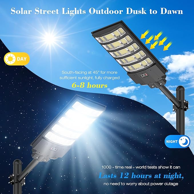 OKPRO Solar Street Lights Outdoor,10000W Solar Lights Outdoor Waterproof with Motion Sensor, IP66 Solar Security Flood Lights for Yard, Pathway, Parking Lot - 350° Wide Angle & Remote Control Included