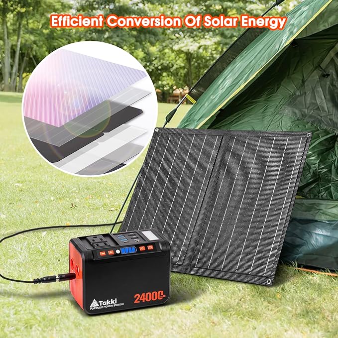 Takki Solar Generator 120W Peak Portable Power Station with 21W Solar Panel 88.8Wh Battery Power Bank with 110V AC Outlet for Camping RV Tent Home Outages Emergency