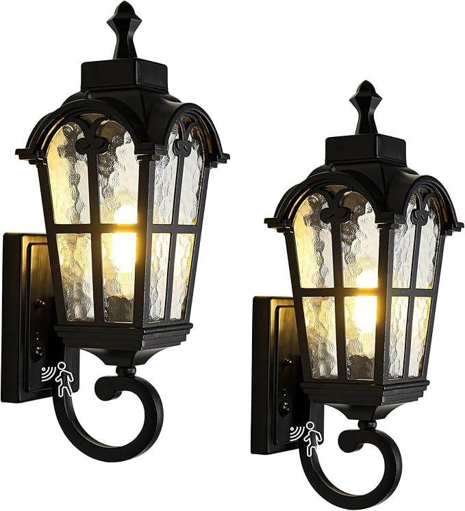 Motion Sensor Dawn to Dusk Outdoor Sensor Light Fixture Waterproof Porch Lights Anti-Rust Exterior Lighting Outdoor Wall Lantern Outside Wall Light for Patio Front Door Garden Garage -2 Pack