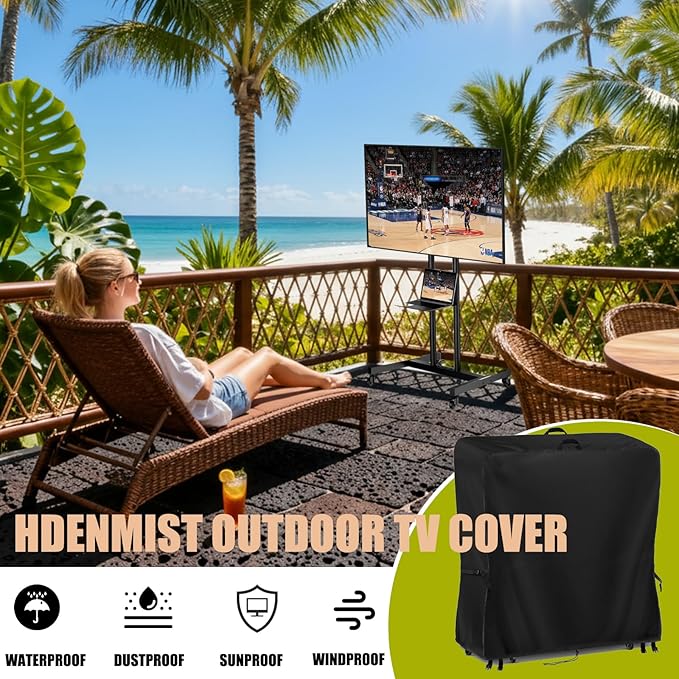 Hdenmist Outdoor TV Cover 75 Inch Weatherproof, Waterproof Outdoor TV Stand Covers for Rolling Mobile TV Stand Cart, Heavy Duty TV Screen Protector Covers for Outside- 75”L x 14”W x 55”H(Cover Only)