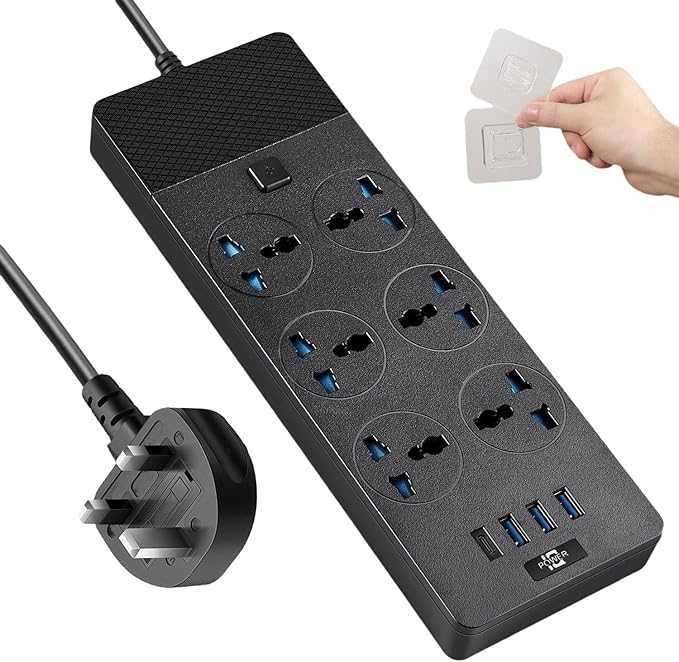 UK to US Plug Adapter, Jumpso Power Strip with 6 International Outlets and 4 USB Ports (1 USB C), 110-240v, 3000w, 6Ft, Universal Travel Adapter Extension Cord for Electrical Equipment
