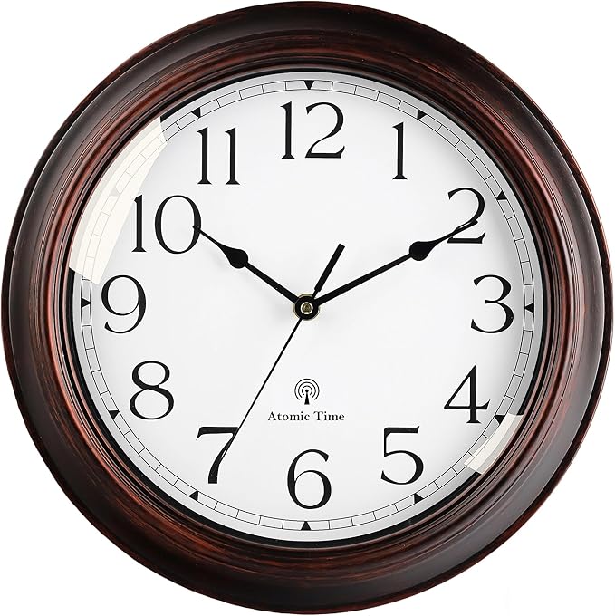 KECYET Atomic Wall Clock 10 Inch, Silent Non-Ticking Vintage Clock Battery Operated Classic Analog Decorative for Kitchen, Living Room, Office, Bedroom, Bathroom (Bronze)