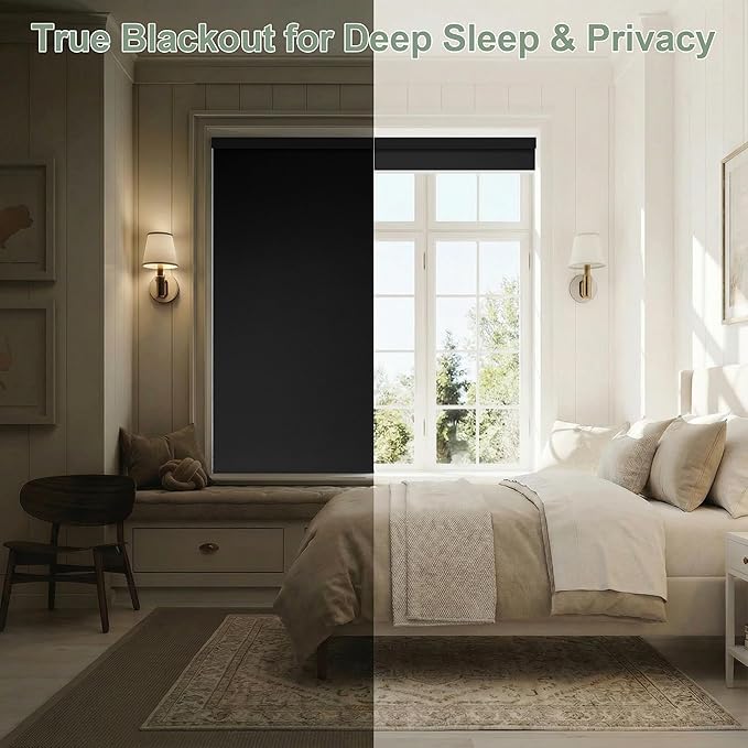 ZSHINE Motorized Blackout Window Blinds Customize Width (23-95 Inches) Remote Control Wireless and Rechargeable Window Roller Shades for, Home, Office, Hotel, Club, Restaurant and Cinema… (82010M)