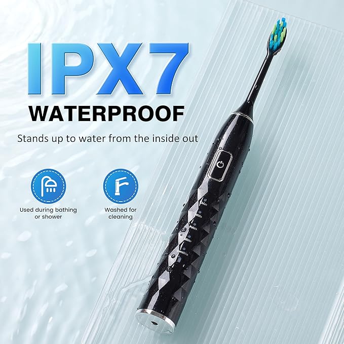 ZUAMEGU Sonic Electric Toothbrush for Adults - Deep Cleaning Teeth Whitening6 Replacement Brush Heads100-Day Battery5 Modes w/SensitiveIPX7 Waterproof (Color Options)