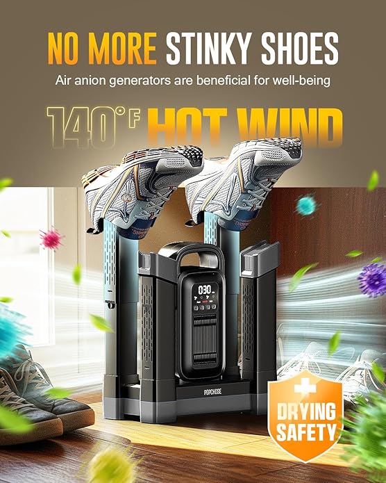 POPCHOSE Heavy-Duty Boot Dryer, Upgraded Shoe Dryer Helps Reduce Odor, Glove & Boot Warmer, Silent & Adjustable Timer