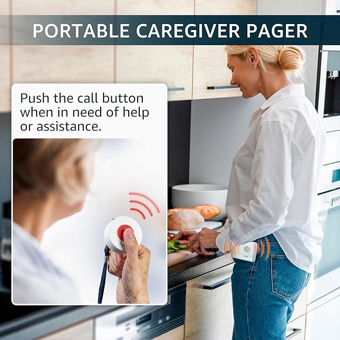 SYNLETT 2 Caregiver Pagers with 1 Call Button SOS Alert System for Elderly Seniors Patients Home Care Nurse Call Bed Alarm Emergency Monitoring