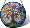 DASTOLL Stained Glass Window Hanging, Butterfly Tree Clover Sun Catchers Glass Panel Blue Suncatcher Decor for Birthday for Women, Men, Wife, Aunt, and Mom 7.8 in