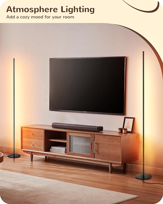 EDISHINE LED Corner Lamp, Set of 2 Minimalist Dimmable Tall Light with Remote, 57.5" Floor Lamps for Living Room, Bedroom, Home Office, 7 Color Temperature 2700-6000K (Black)