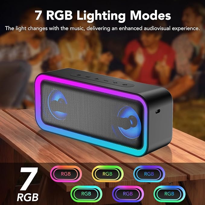 IKT Portable Bluetooth Speaker with Lights x Stocking Stuffers, 30W Loud Stereo Sound, Bluetooth5.4, Enhanced Bass,30H Playtime, TWS Pairing, IPX7 Waterproof, Speakersfor Home/Party/Outdoor