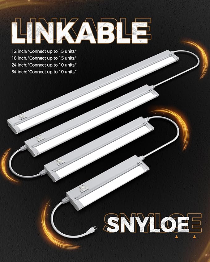 18" Hardwired Under Cabinet Lighting for Kitchen, 12W 1000LM, 3CCT Plug-in Under Counter Lights Fixtures, Dimmable, Connect Up to 15 Units, 45° Rotatable Design, YT-4208-16