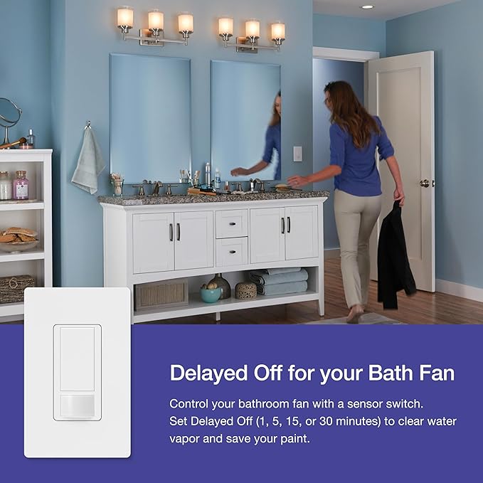 Lutron Maestro Motion Sensor Light Switch Indoor for Bathroom, Garage, Laundry Room, Closet, Occupancy Sensor Light Switch, Single-Pole, No Neutral, MS-OPS5M-WH