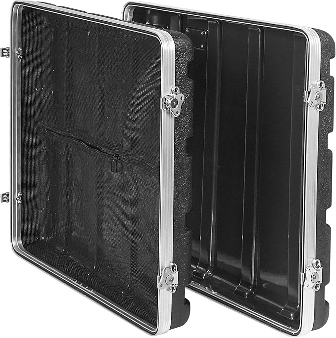 Sound Town Lightweight 10U PA DJ Rack/Road Case with 9U Rack Space, ABS Construction, 19” Depth, Retractable Handle, Wheels and Heavy-Duty Latches (STRC-A10UT)