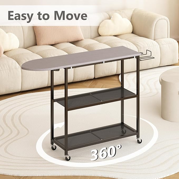 GILLAS Ironing Board with 2 Tier Storage Basket, Movable Ironing Board Full Size for Iron Rest & Clothes, Tabletop Ironing Boards, Ironing Stand Iron Boards Ironing Table Rustic