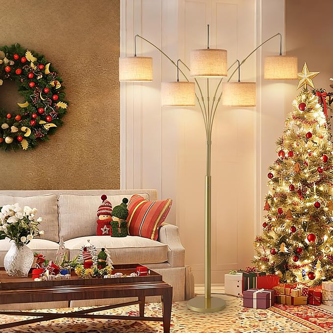 Fansdrick Gold Floor Lamps for Living Room, 4000LM Super Bright Arc Floor Lamp with Remote Control, Large Tall Floor Lamps with Stepless Dimmable, 80" Mid Century Tree Floor Lamp for Bedroom, Office