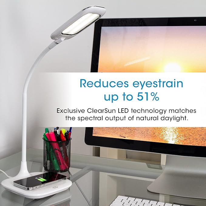 OttLite® Prevention LED Desk Lamp With Wireless Charging, 19-1/2"H, White