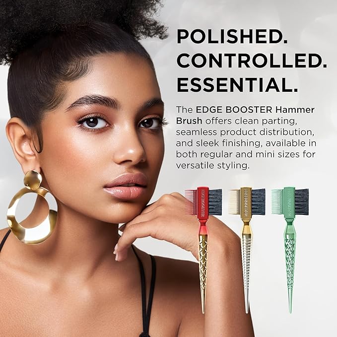 Style Factor EDGE BOOSTER® Hammer Brush Rat Tail– Double-Sided Edge Control Brush & Comb with Boar Bristles – For Edges, Slick Backs, Baby Hair Styling, and Taming Flyaways- Mini Travel Size