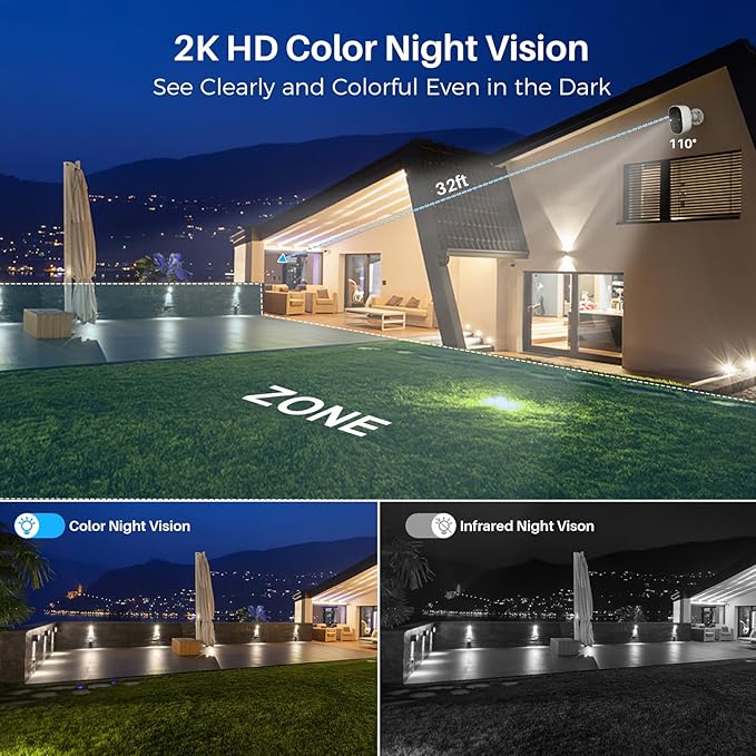 Security Cameras Wireless Outdoor, 2K Battery Powered WiFi Wireless Security Camera Outdoor, AI Motion Detection, Color Night Vision IP66 Weatherproof 2-Way Talk Siren Alarm SD/Cloud Storage, 2 Pack
