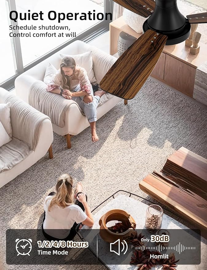 Homlit 42 inch Smart Ceiling Fan with Light, Low Profile Flush Mount with Remote Control, Ultra-Quiet Reversible DC Motor, 3 Color Temperatures & 6 Speed Dimmable Lighting for Bedroom, Black