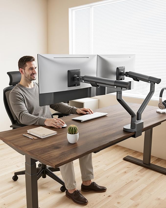 monTEK Dual Monitor Stand Mount with USB for Up to 35" Screens, Each Arm Holds Max 24.3lbs, Full Motion Adjustable Monitor Arm Desk Mount with C-Clamp/Grommet, VESA 75/100mm, Space Gray, MA1010UCDG-D