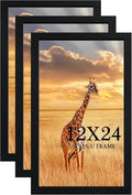 TKYGU 12x24 Picture Frame Set of 3,Wooden Frame 12x24 Wall Gallery Poster Photo frame Black with Durable Shatter Resistant Plexiglass for Wall Mounting 12 by 24 Photos Posters frame -wedding best gift