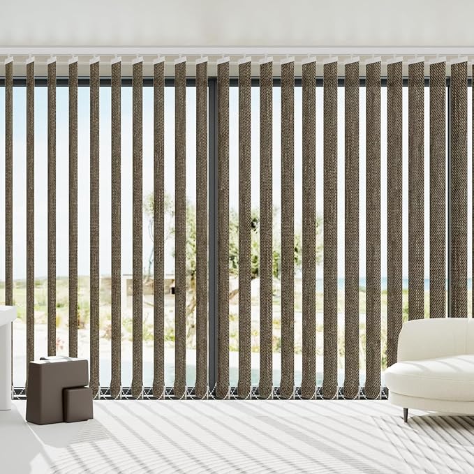 Blindify Motorized Vertical Blinds Compatible with Alexa Google Home, Light Filtering Sliding Door Shades Smart Vertical Blinds Remote Control Customize, Brown