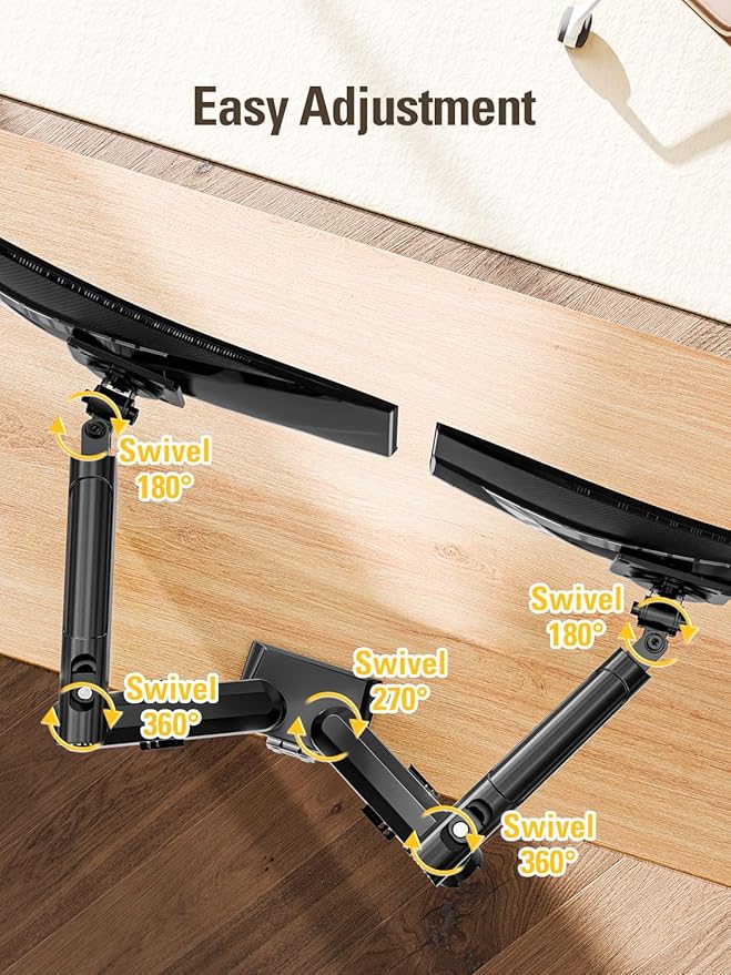 DreamAxis Dual Monitor Stand for 13-32 Inch Computer Screens, Dual Monitor Arms, Each Arm Holds 4.4-22lbs, Fully Adjustable Monitors Desk Mount with C-Clamp and Grommet Base, VESA 75x75/100x100mm