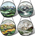 AMDERVEN Stained Glass Window Hanging 4 Pcs Set Mountain River Landscape 9.8" - Suncatcher Door Garden Sun Catcher Decor Birthday Mother's Day for Mom Woman Nana Girl Boy Friend
