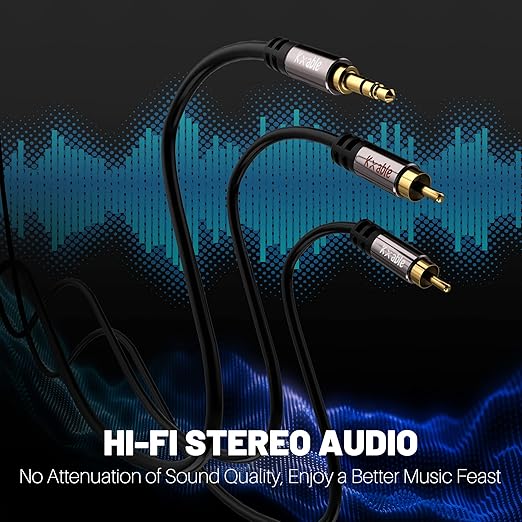 3.5mm to RCA Cable 50FT, 2 Male RCA to Aux Stereo Audio Adapter, Hi-Fi Sound Auxiliary Y Splitter Cord, Shielded 1/8 to 2RCA Cable for Headphone, MP3, Tablet, Speaker, HDTV, Phone and More
