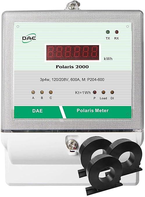 DAE P204-600-S KIT, UL kWh Smart Submeter, 3 Phase, 600A, 120-480v, 3 Solid Core CTs (Inner Dia 1.38")