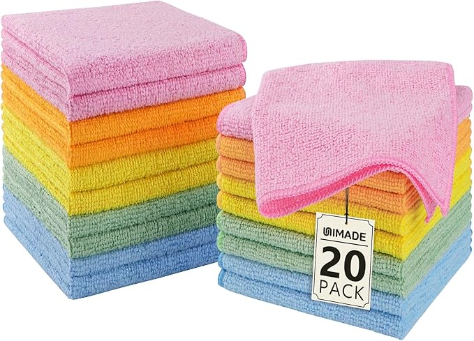 UNIMADE Washcloths - 20 Pack - Face Towels (12" x 12"), Highly Soft Wash Cloths and Hand Towels, Fast Drying Multi-Purpose Microfiber Cleansing Cloths for Bathroom, Hotel, Spa, and Salon - Multicolor