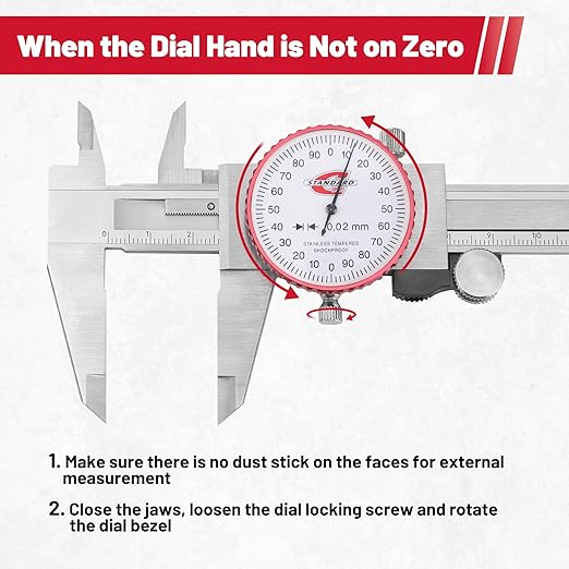 Standard Gage Metric Dial Caliper Measuring Tool 0-150mm Range, Analog Precision Caliper ±0.02mm Accuracy, Manual Mechanical Metal Stainless Steel Measuring Dial with 4-Way Measurements