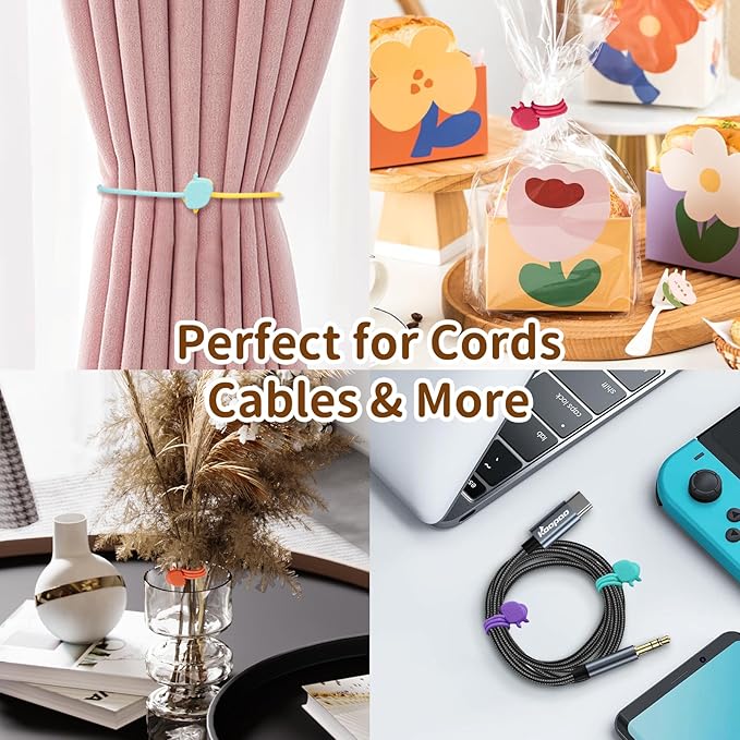 SOLIDATOR Charming Elephant Magnetic Cable Ties – 24 Pack, Reusable Silicone Cord Organizers for Home & Office, Strong Magnetic Hold, Assorted Colors, Perfect for Cable Organization & Decorative Gift