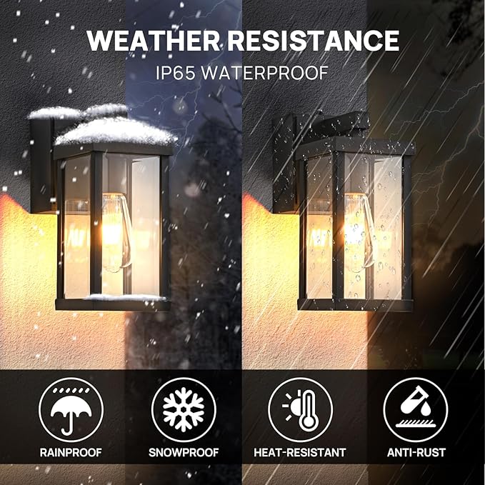 JOKAONOTL Dusk to Dawn Porch Lights with GFCI Outlets Waterproof Outdoor Wall Lights Exterior Lighting Fixtures Modern Outside Lights Wall Mount for House Patio Garage,Black,11.8''H, 2 PC