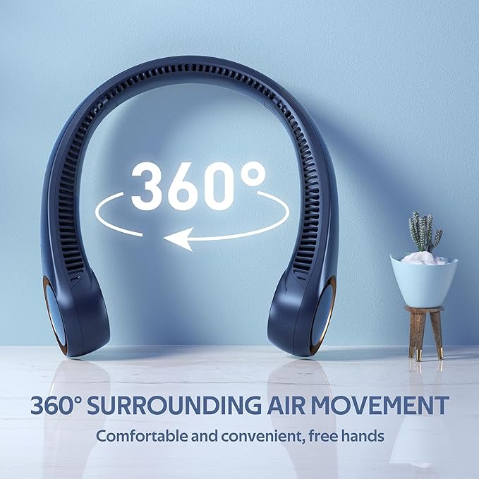 Portable Neck Fan, Hands Free Bladeless Fan, 360° Cooling Personal Fan,Wearable Quiet Fan for Outdoor Indoor, Birthday Gifts for Men Women Mom Dad, 4000mAh Battery USB Rechargeable, 3-Speeds(Blue)
