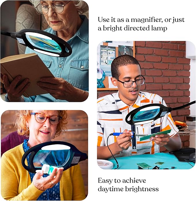 Brightech LightView Pro Magnifying Floor Lamp - Hands Free Magnifier with Bright LED Light for Reading - Work light With Flexible Gooseneck - Standing Mag Lamp