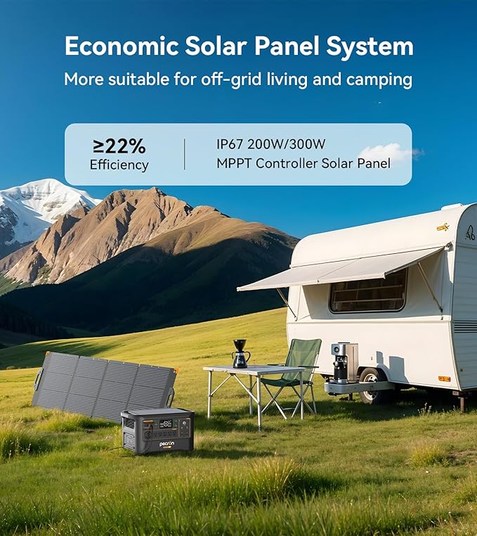 Pecron Portable Power Station F3000LFP with 3072Wh Extra Battery, 200W Solar Panel*3, 3072Wh Solar Camping Generator, 3600W Solar Generator for RV, Home Use, CPAP