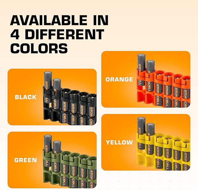 Storacell Slimline AAA-6 Battery Storage Caddy and Dispenser (Pack of 2), Yellow, Holds 6 AAA Batteries, (Not Included), Durable & Compact Design, The Original Battery Caddy, Made in The USA