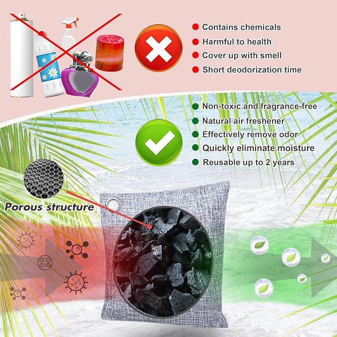 Mayunuo Activated Charcoal Odor Absorber for Strong Odor, Basement, Cars, Closets, Shoes, Smoke. 8 Pack Bamboo Charcoal Air Purifying Bags Deodorizer Odor Eliminator for Home