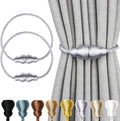 Nieffeiy Magnetic Curtain Tiebacks Outdoor Curtain Tie Backs Rope Decorative Magnetic Curtain Holders for Drapes Window Treatment Holdbacks, Grey 2Pack