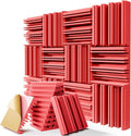 12 Pack Acoustic Foam Panels (12"x12"x2") - Self-Adhesive Soundproof Wall Panels, High Density Studio Sound Absorbing Foam for Home Theater, Podcast & Ceiling, Red