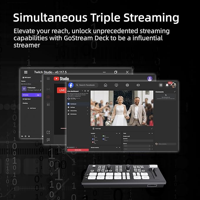 Osee GoStream Deck Pro HDMI Live Stream Switcher, Video Mixer Switcher 6 HDMI, 2 USB, 8 Macro Buttons, MultiSource, Three Streams Simultaneously, Phone Out, UVC & NDI Updatable