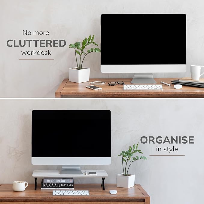 Anji Mountain Monitor Stand - Desktop Organizer & Laptop Riser, Ergonomic Monitor Riser, Space-Saving Monitor Stand for Desk, Durable Construction, Easy Assembly, Ideal for Home & Office,White Wash