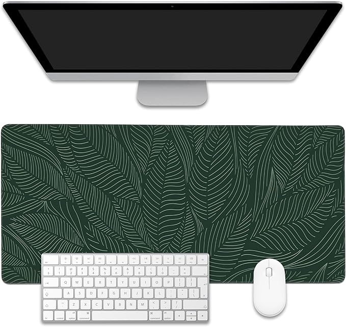 EOBKLAX Golden Tropical Leaf Large Gaming Mouse Pad,Waterproof Desk Mat for Desktop,Non-Slip Rubber Base Mousepad with Stitched Edges for Laptop Office and Home 35.4X15.7 Inch