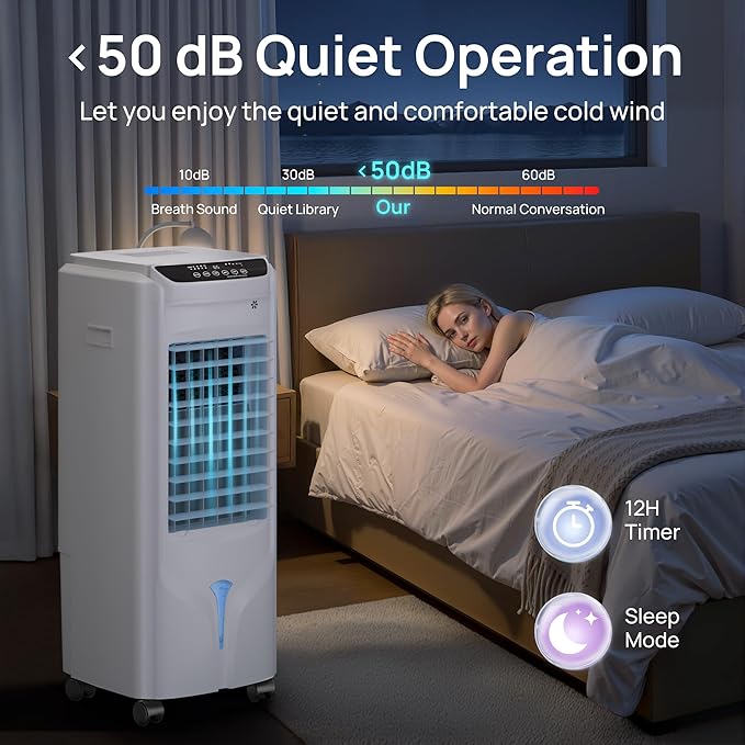 YEW 32" Evaporative Air Cooler,1800CFM Swamp Cooler Air Conditioner with 4.2 Gal Tank,Windowless Swamp Cooler with Remote,3 Speeds,12H Timer,Fans that Blow Cold Air for Bedroom Indoor Office