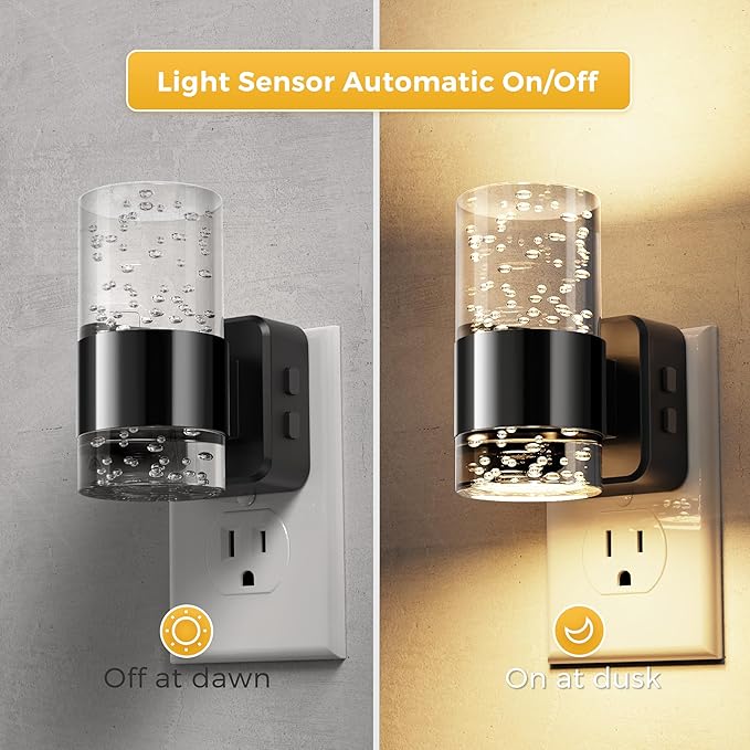 L LOHAS LED Night Lights Plug into Wall, Dimmable Night Light with Dusk-to-Dawn Sensor, Cool White/Soft White/Amber 3 Color Light, Adjustable Brightness, Bubble Nightlight with Rotatable Plug Hallway